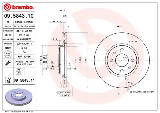 DISCHI FRENO ANTERIORE  FIAT Stilo 10/01> 500/YPSILON/MUSA//DOBLO/BRAVO